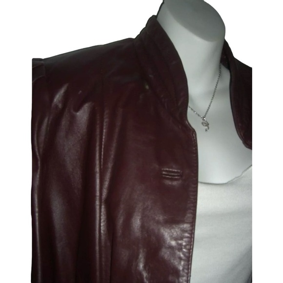 Vintage 80's Wilsons Oxblood Leather Jacket Crop Trench Retro Goth ALT egirl Spy - Picture 13 of 16